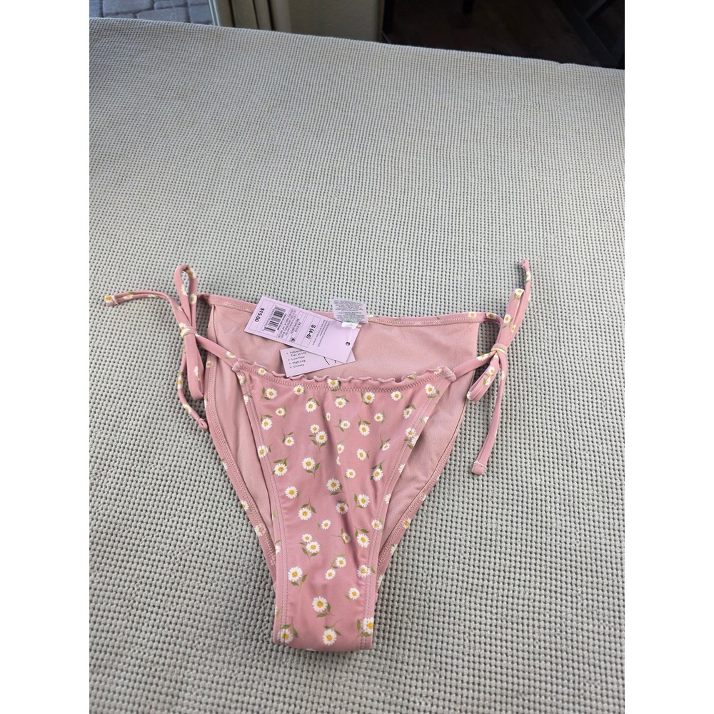 NEW Wild Fable Women Pink Daisy Floral Bikini Bottoms S Side Ties (493)
